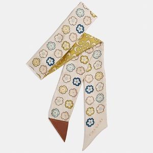 Coach Tea Rose Print Skinny Scarf in Chalk